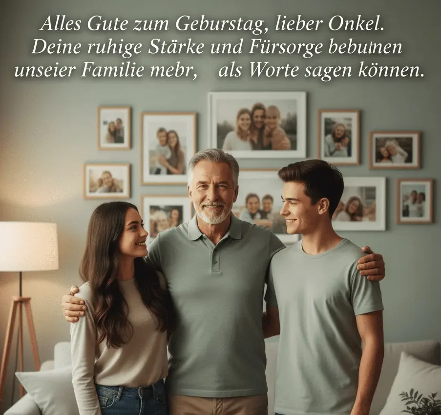 Warme familiäre Geburtstagsszene mit einem Onkel zusammen mit Nichte und Neffe zu Hause