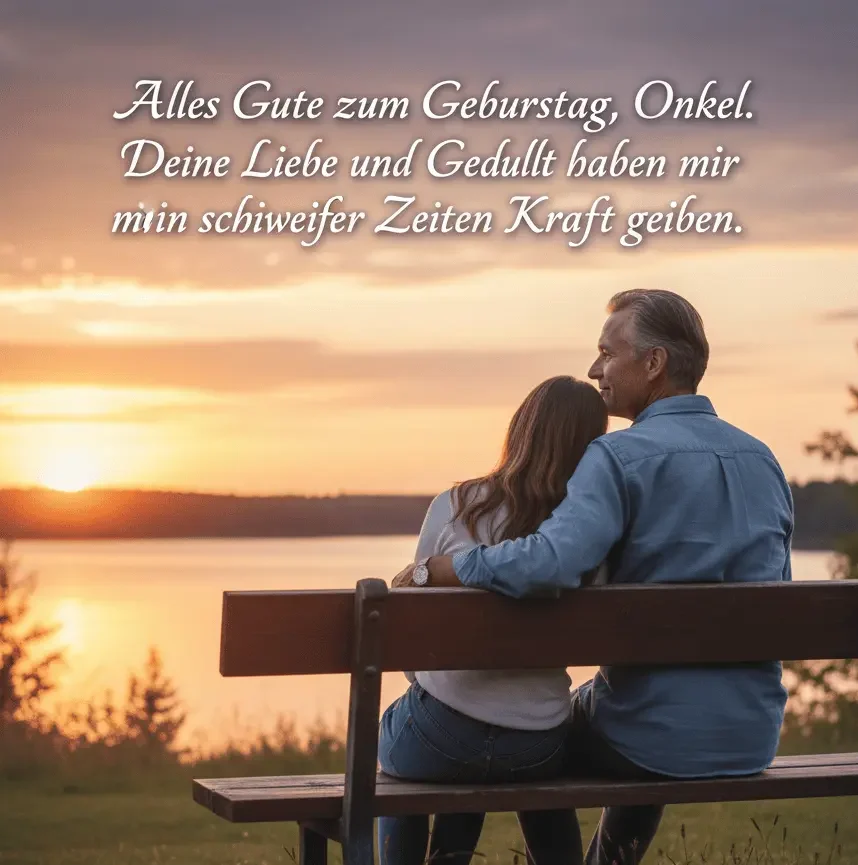 Onkel und Nichte teilen einen emotionalen Geburtstagsmoment im Sonnenuntergang