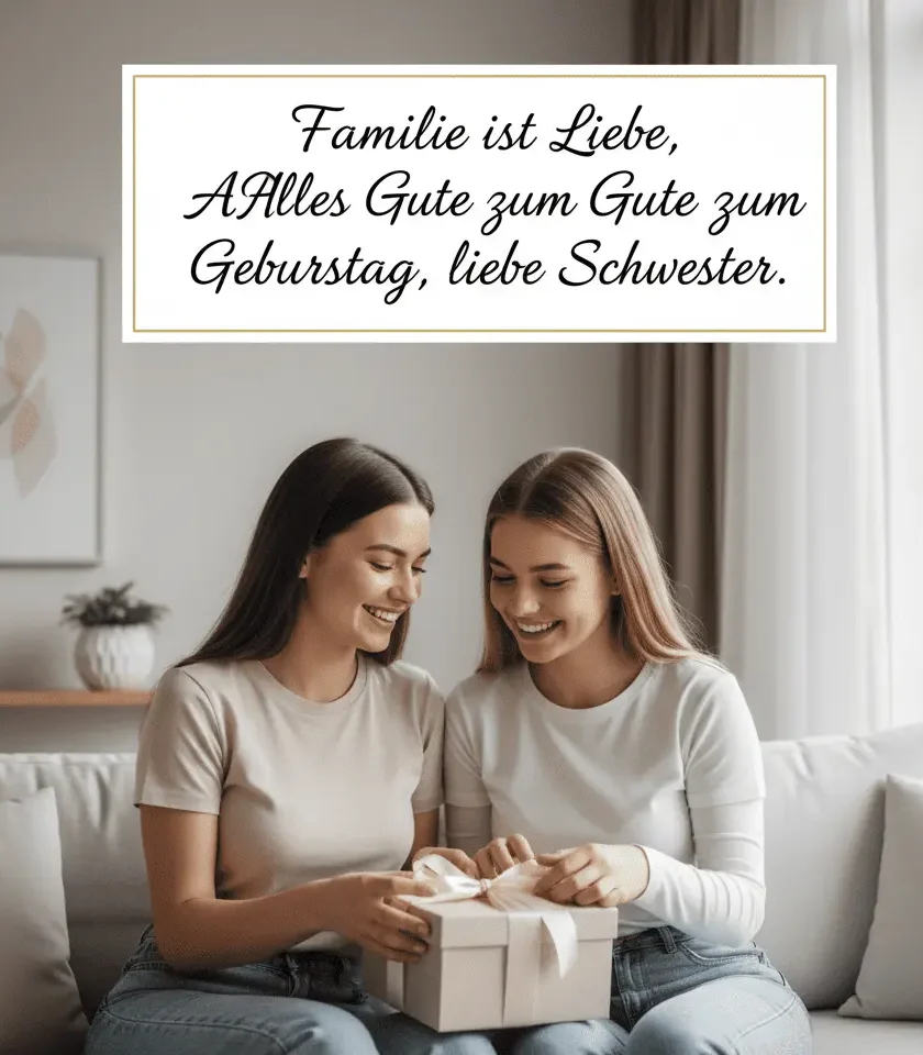Warmes Geburtstagsbild von Stiefschwestern mit ehrlicher Familienverbundenheit.