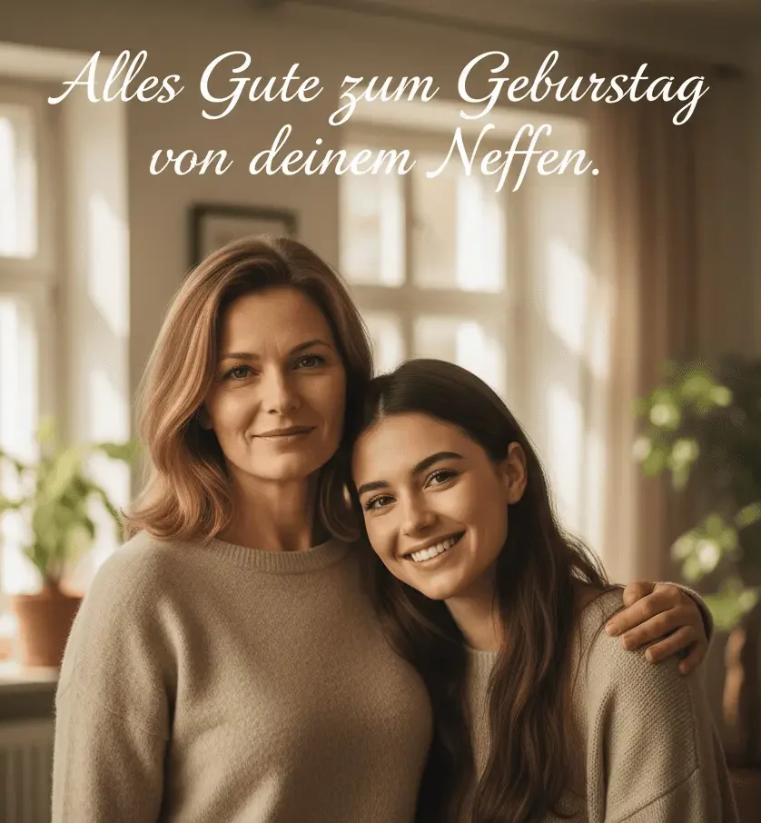 Tante und Nichte halten sich an den Händen vor einem sanften Blumenhintergrund