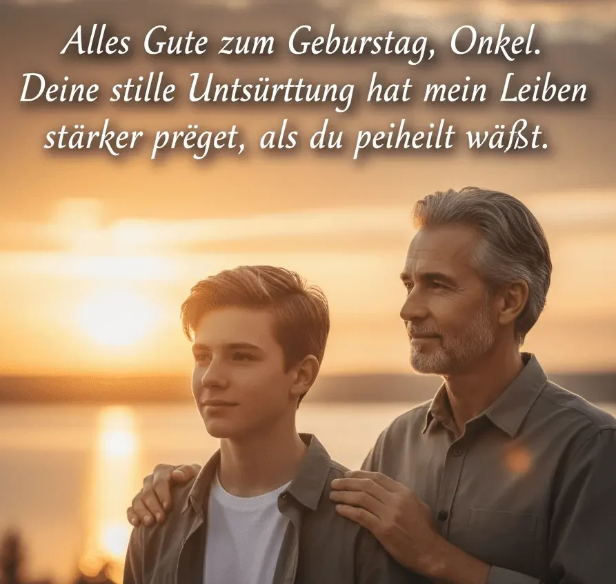 Emotionale Geburtstagsszene zwischen Onkel und Neffe mit Vertrauen und Fürsorge