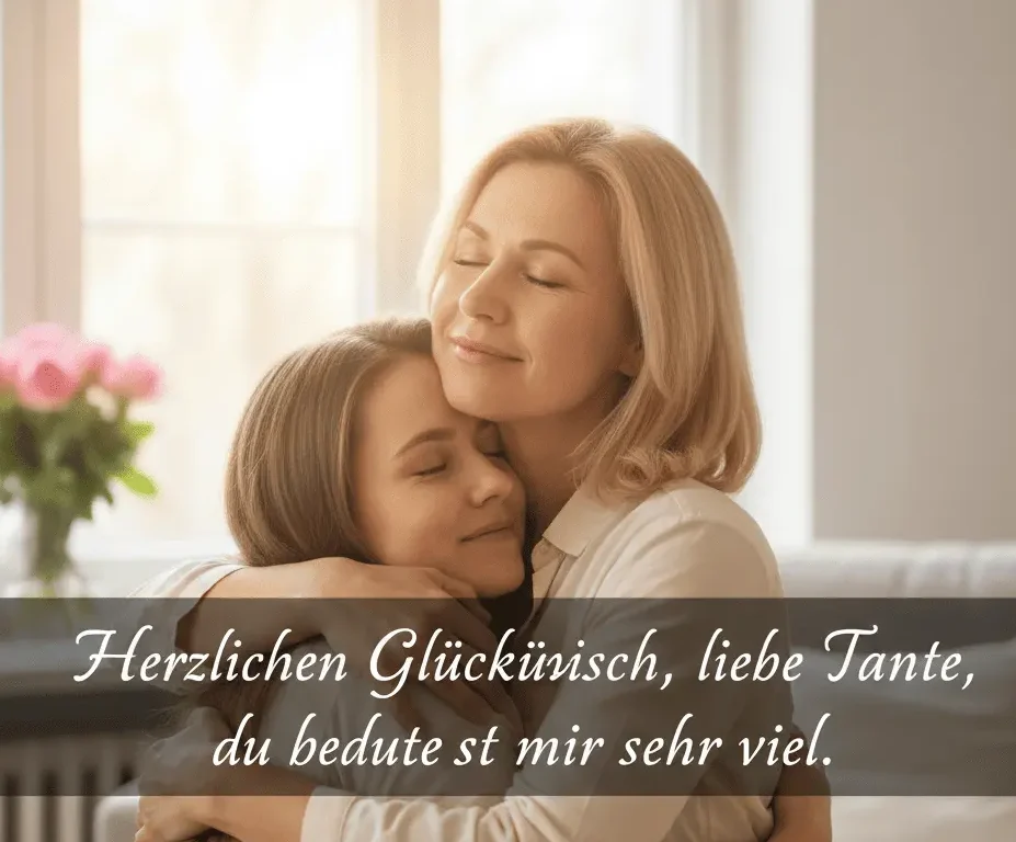 Tante umarmt ein junges Mädchen in einer emotionalen und warmen Atmosphäre