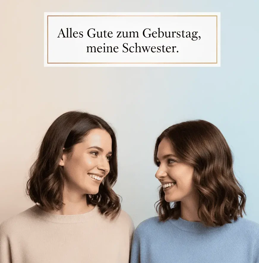 Schlichtes Geburtstagsbild von Schwestern mit klarem, minimalistischem Design.