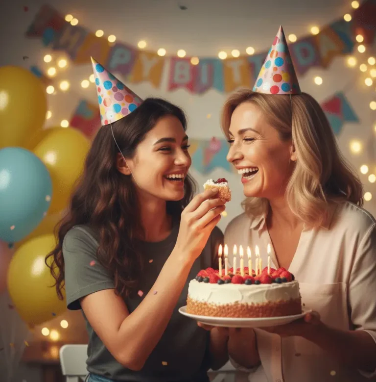 Geburtstagswünsche für die Tante bei einer liebevollen Geburtstagsfeier mit Kuchen.
