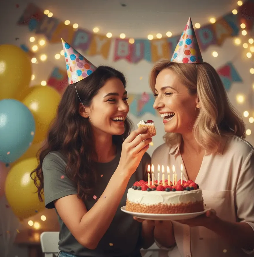 Geburtstagswünsche für die Tante bei einer liebevollen Geburtstagsfeier mit Kuchen.