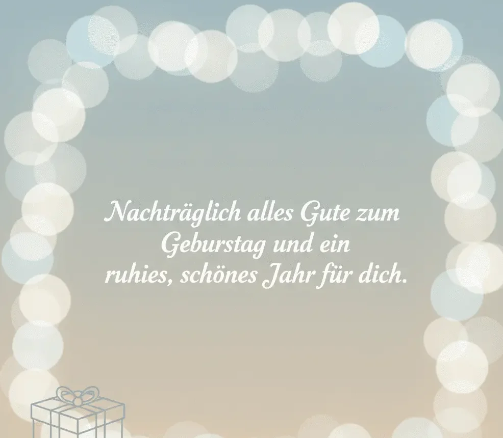 Kurze verspätete Geburtstagsnachricht auf einer schlichten pastellfarbenen Grußkarte