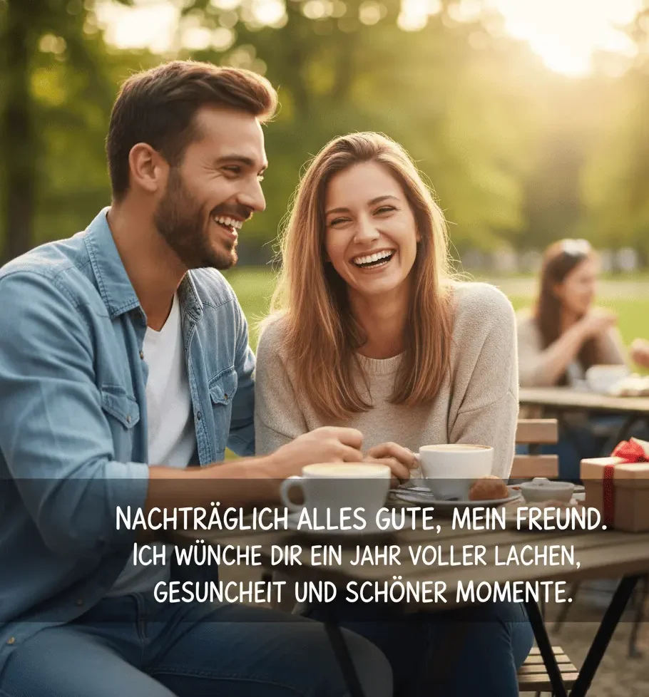 Emotionale nachträgliche geburtstagswünsche für einen engen Freund im gemütlichen Café