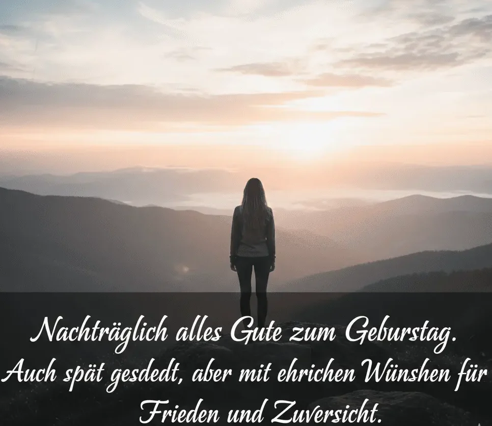 Bedeutungsvolle verspätete Geburtstagsbotschaft mit Sonnenaufgang als Symbol der Hoffnung